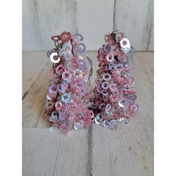 Pink sequin tree ornament set Xmas glitter cute unique - Picture 1 of 7